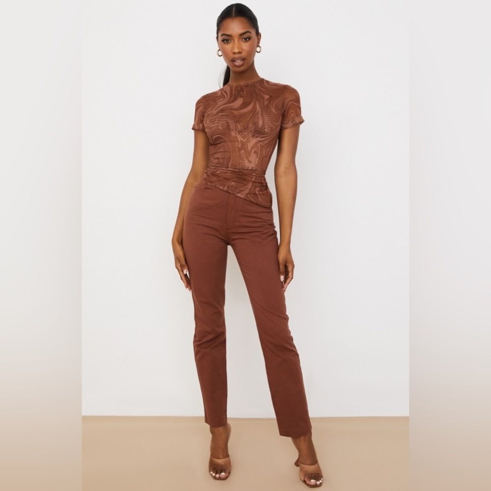 COCOA SWIRL PRINT ASYMMETRIC T-SHIRT